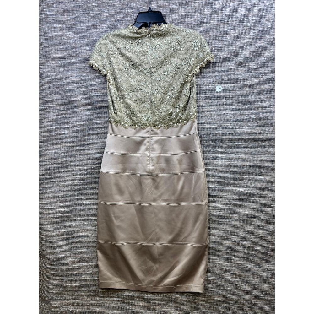 Tadashi Shoji Dress Womens 10 Beige Sequin Lace Sheath Knee Length Cocktail - Picture 2 of 7